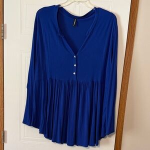 Women's Flowing V-Neck Tunic with Button Front - Royal Blue